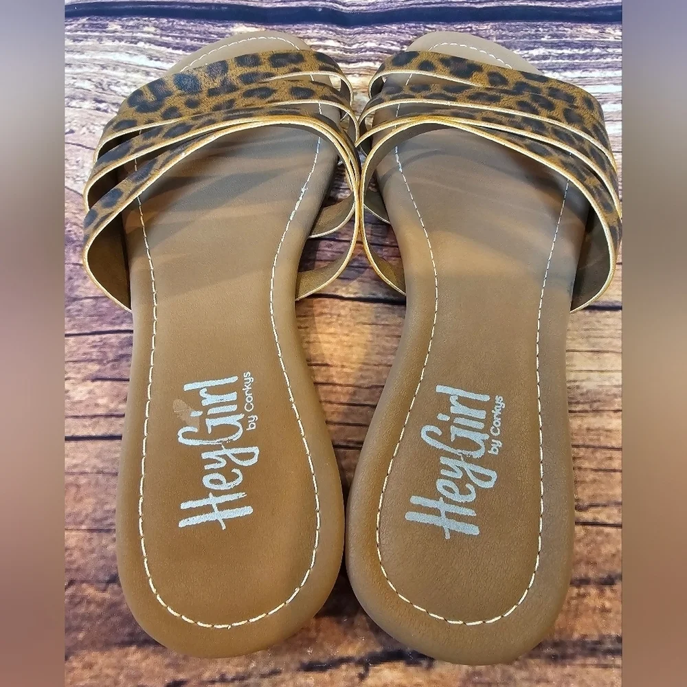 Hey Girl By Corkys Women's Size 9 Leopard Bikini Slide Sandals Summer